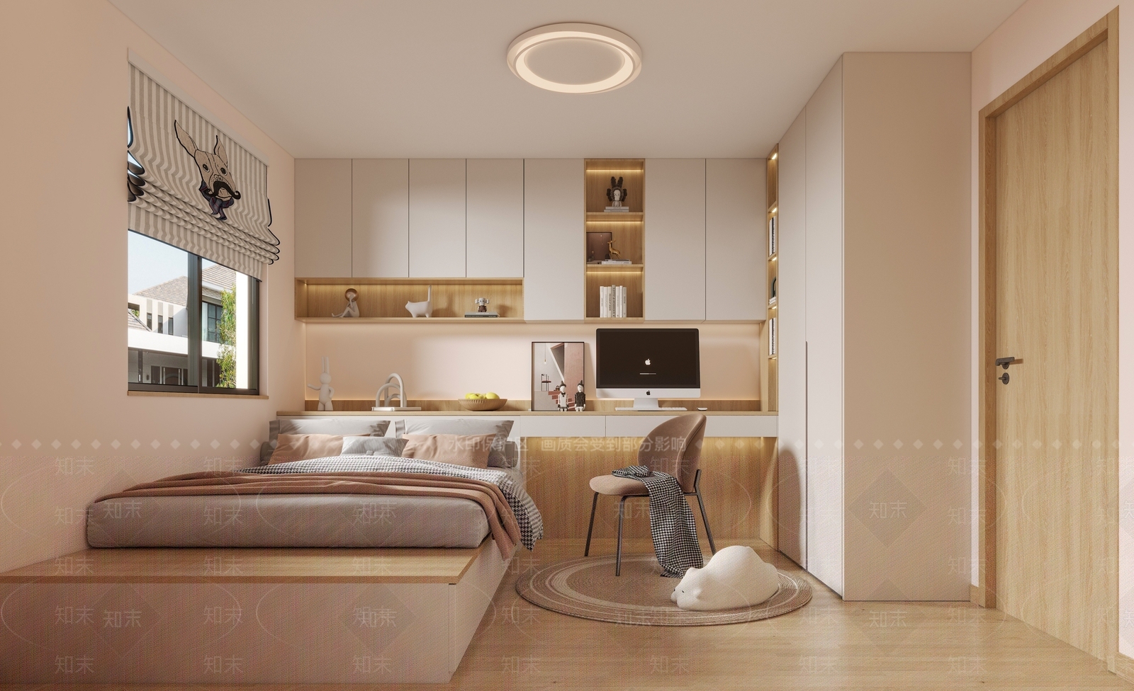现代原木榻榻米卧室3D模型下载【ID:1195071815】