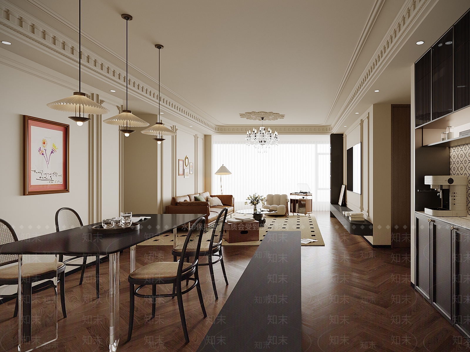 深色餐边柜家居餐厅3D模型下载【ID:1227490386】