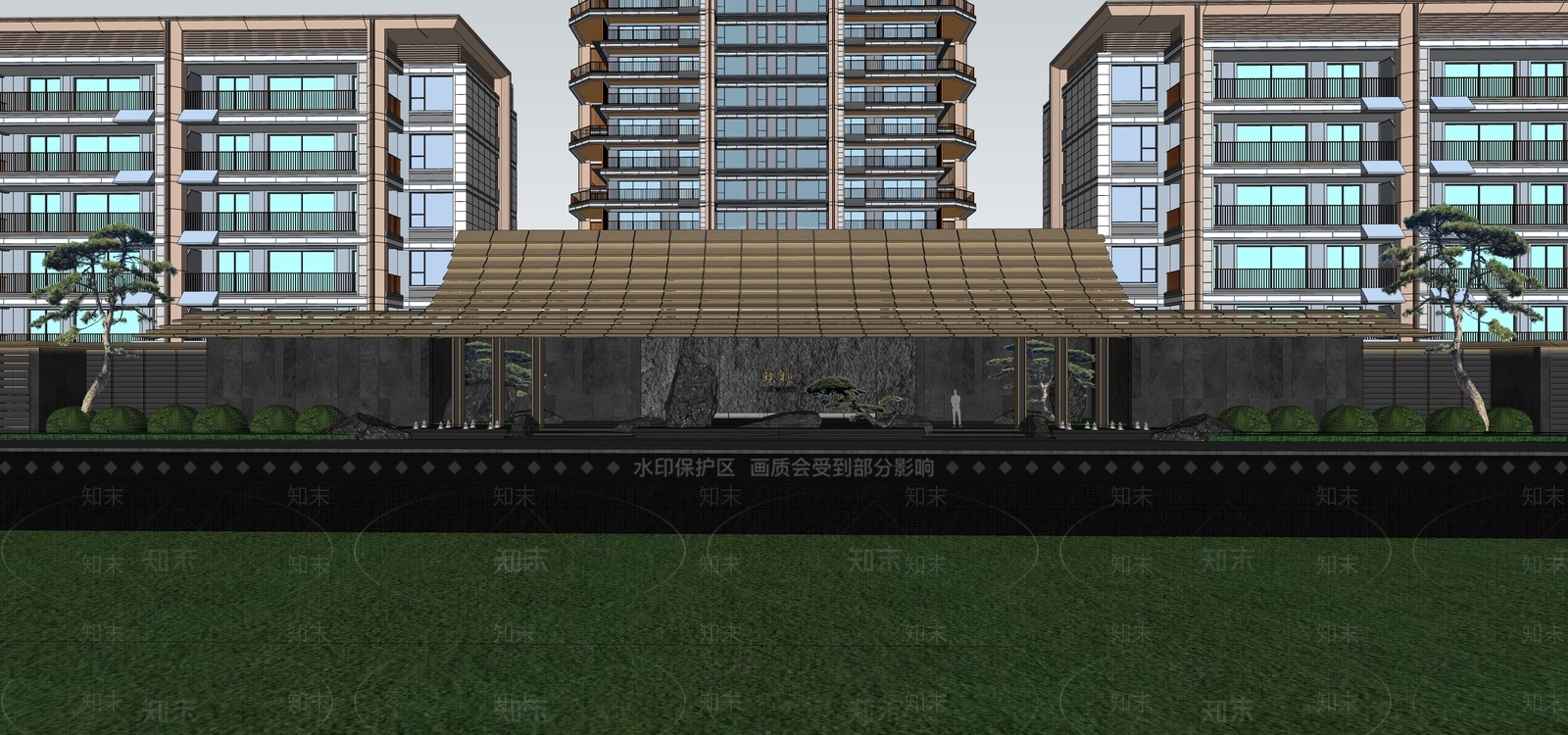 现代新中式小区景观SU模型下载【ID:1195074594】