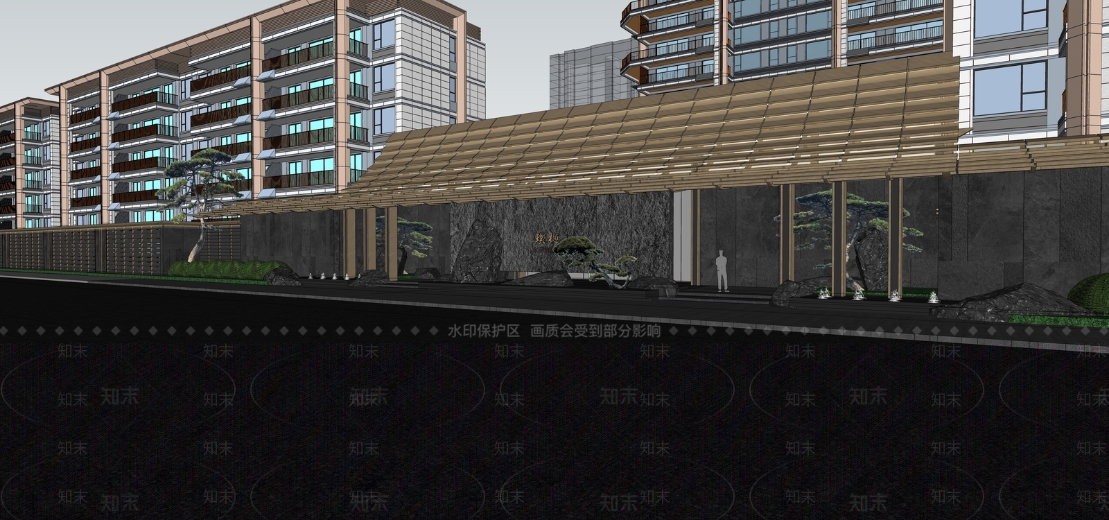 现代新中式小区景观SU模型下载【ID:1195074594】