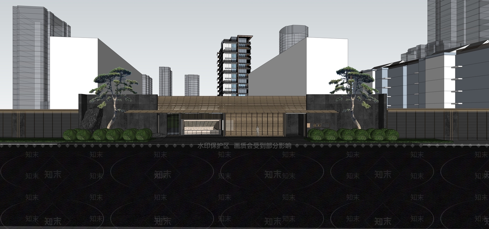 现代新中式小区景观SU模型下载【ID:1195074594】