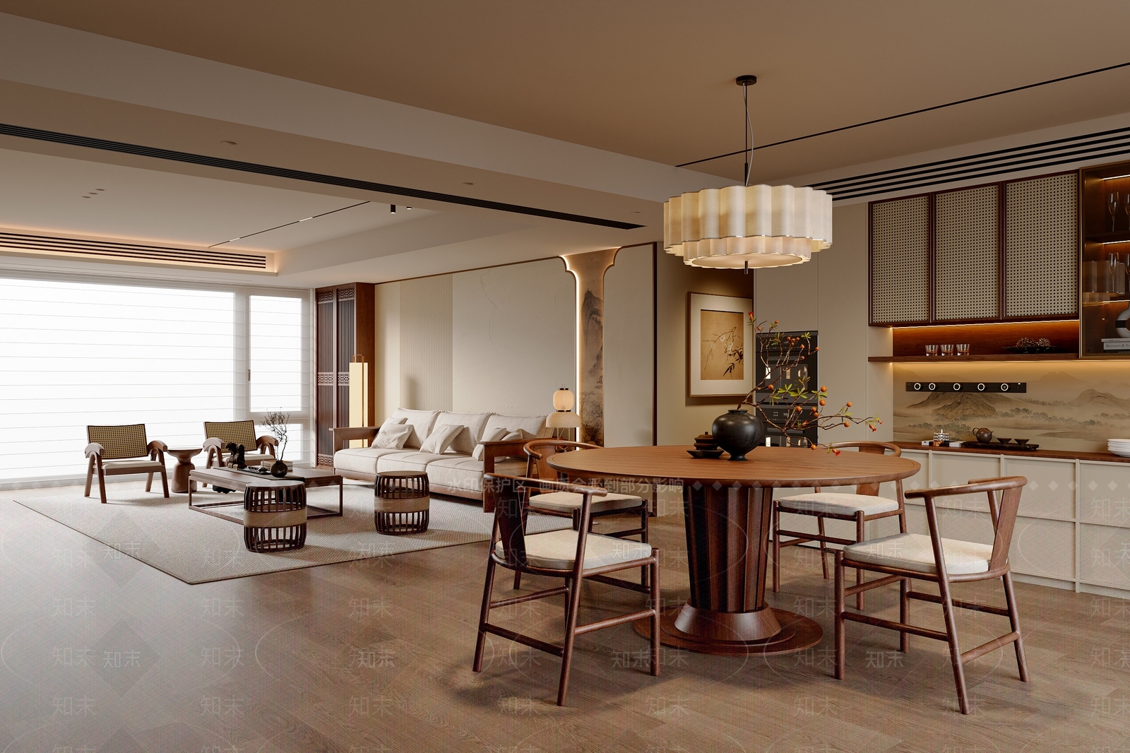 新中式中式宋式客餐厅3D模型下载【ID:1195077396】