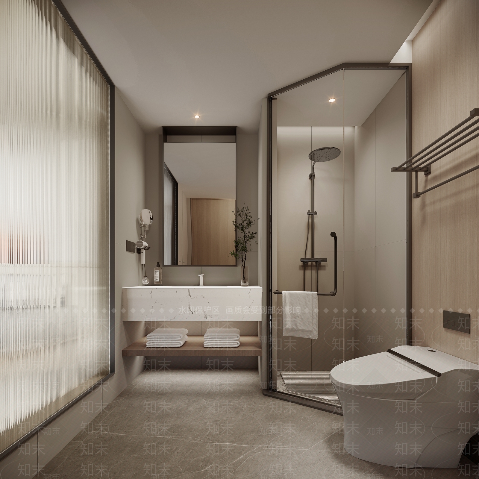 现代新中式酒店卫生间3D模型下载【ID:1195078665】