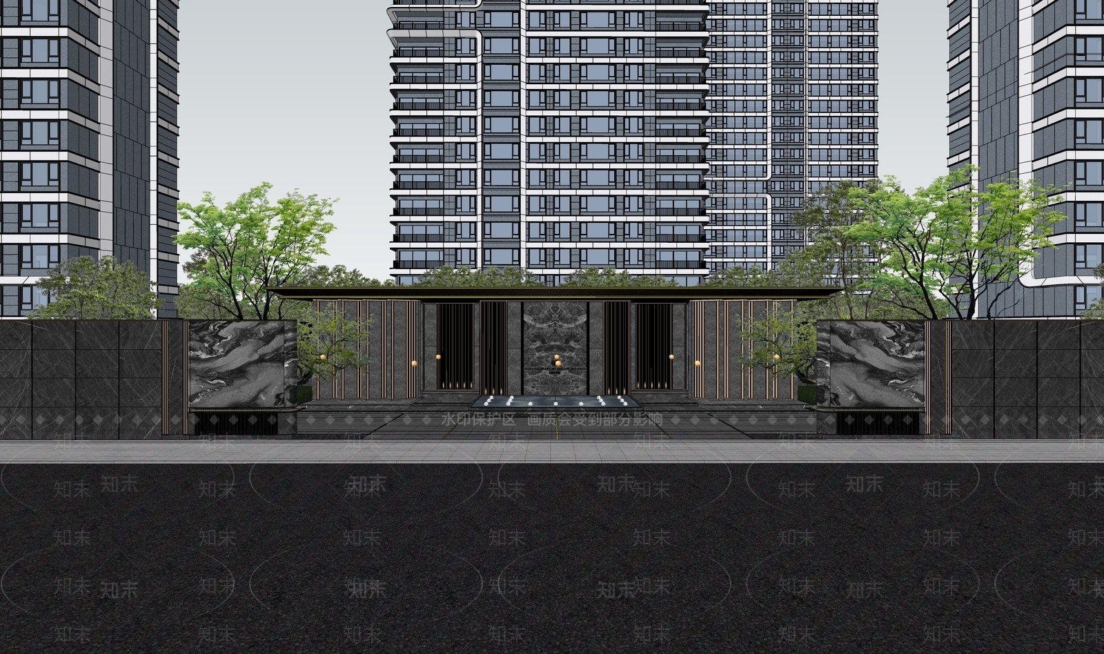 新中式入口大门SU模型下载【ID:1195079070】