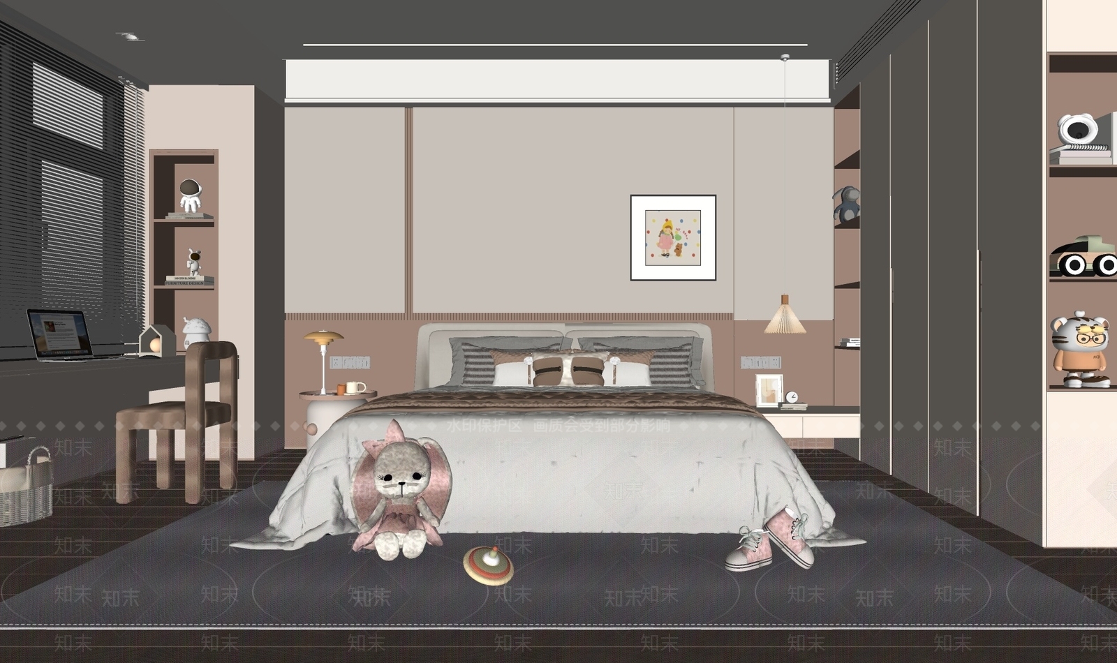现代奶油女孩房SU模型下载【ID:1195081299】