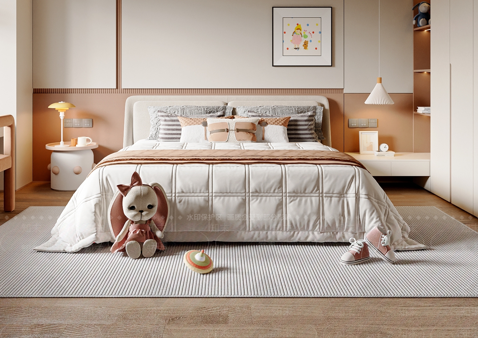 现代奶油儿童床SU模型下载【ID:1195081511】