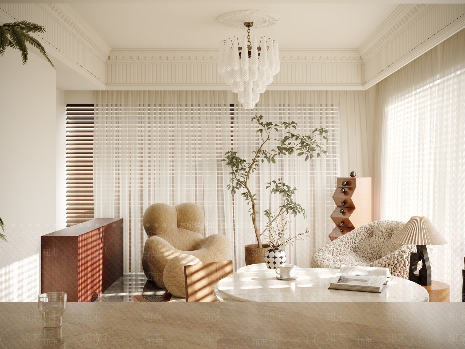 法式奶油小户型客厅SU模型下载【ID:1195083737】