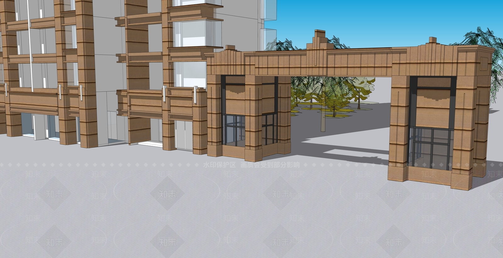 现代新中式小区建筑SU模型下载【ID:1195085230】