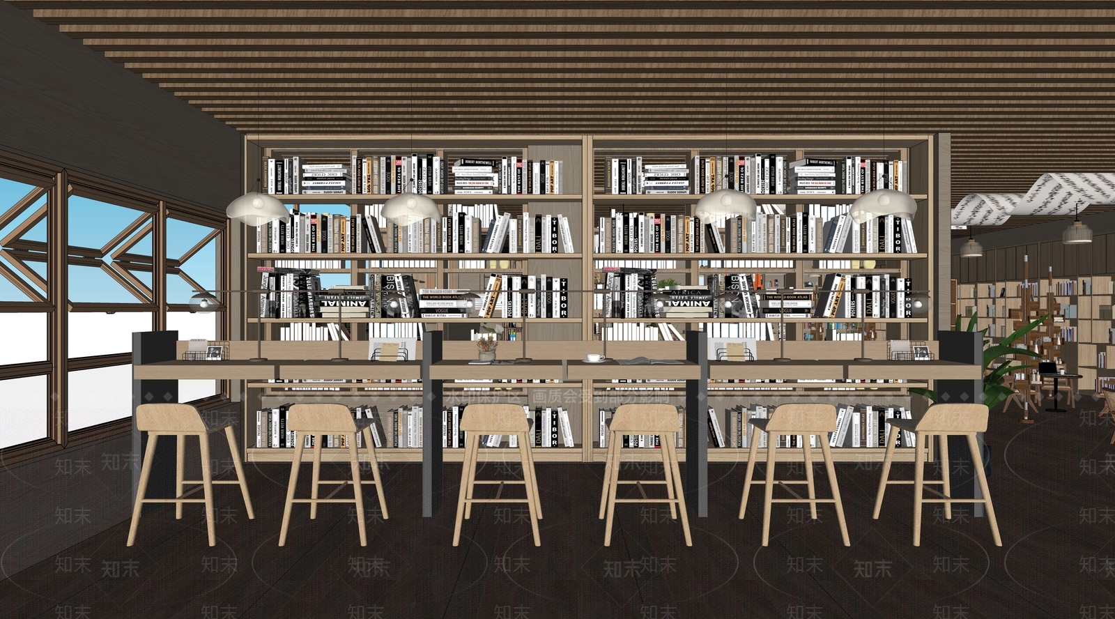 原木新中式书店SU模型下载【ID:1195086204】