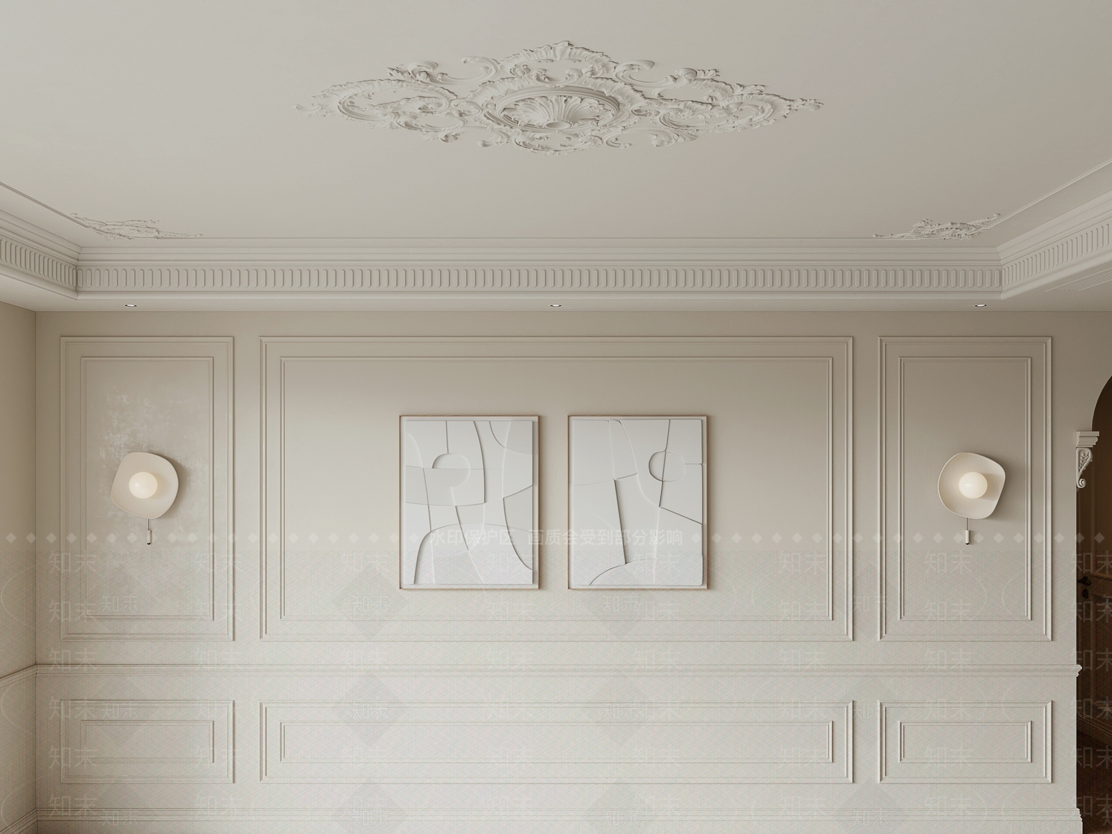 法式奶油吊顶SU模型下载【ID:1195087586】