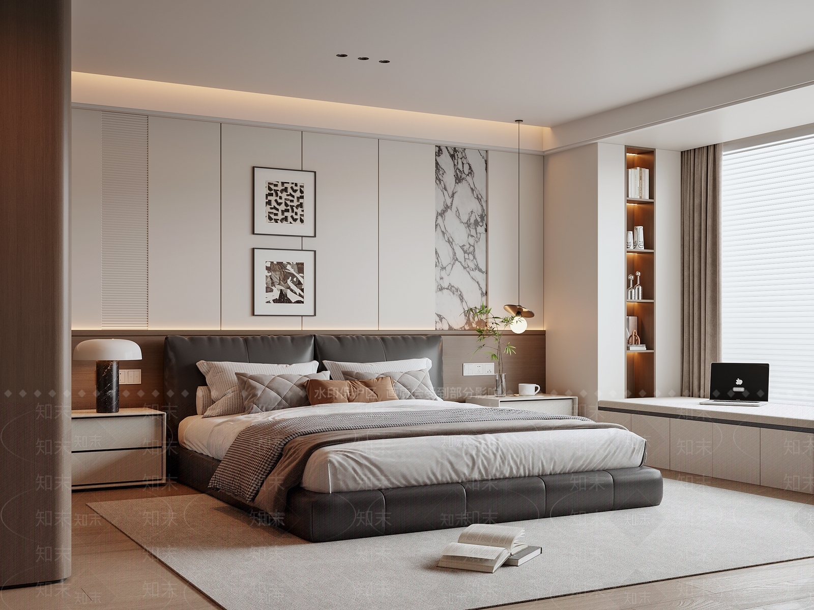 深色皮革双人床双人床3D模型下载【ID:1227498941】