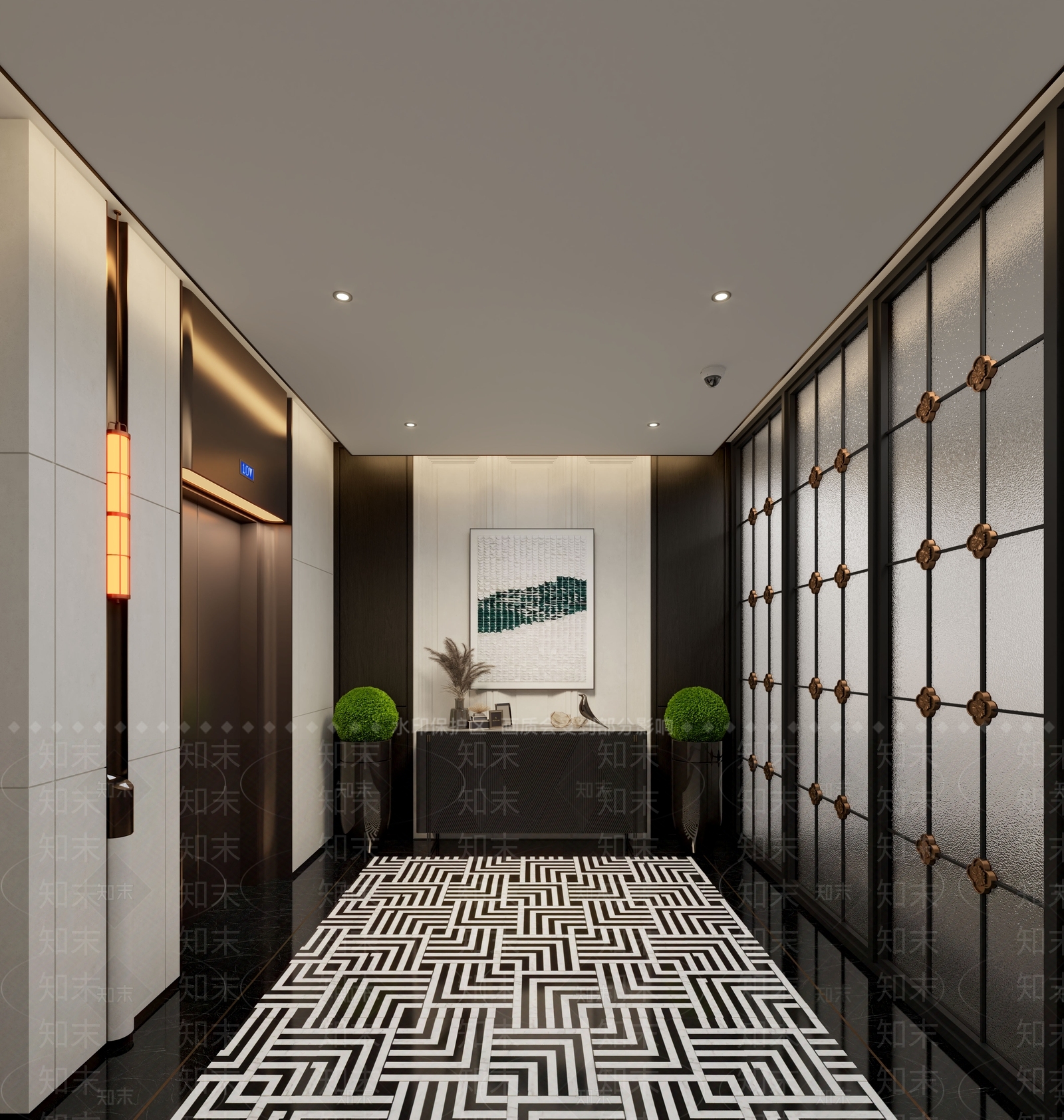 现代轻奢电梯厅SU模型下载【ID:1195091918】
