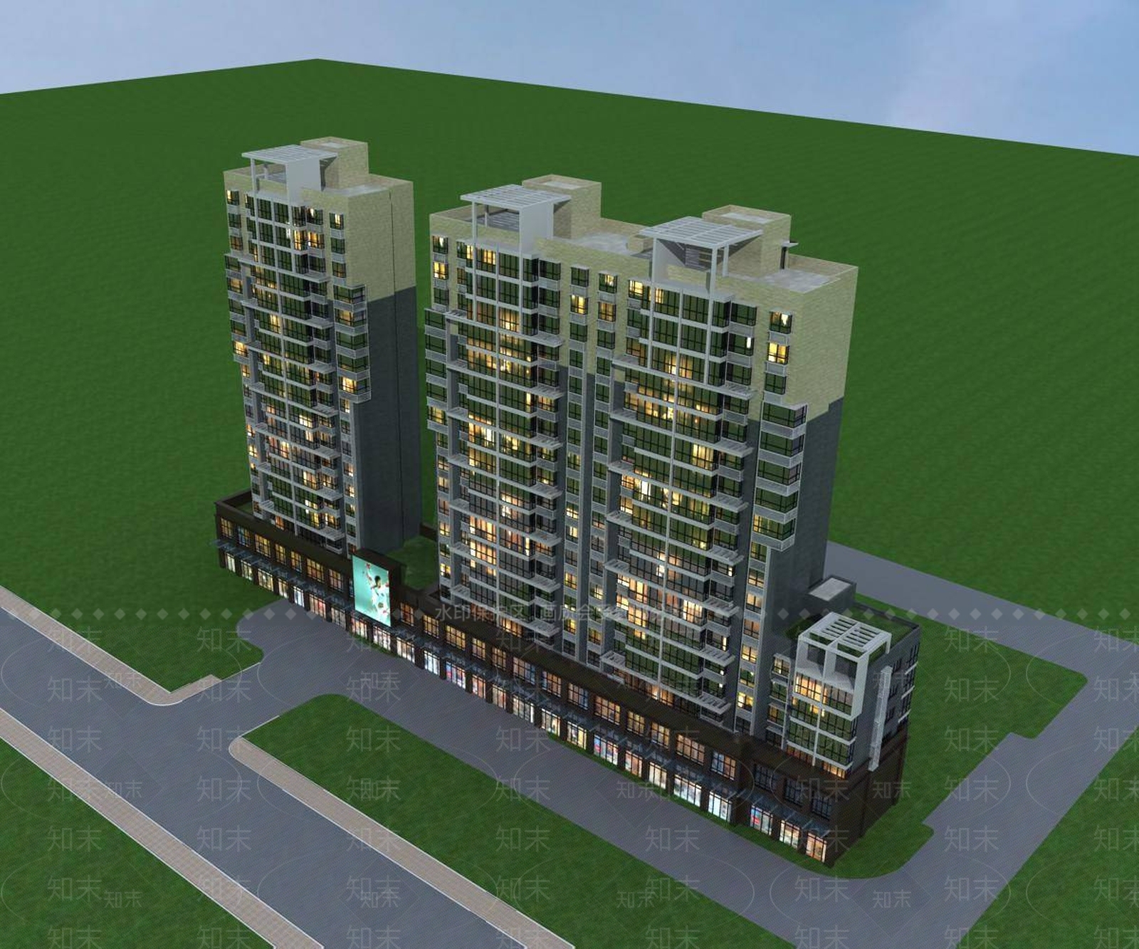 现代高层住宅3D模型下载【ID:1195093582】