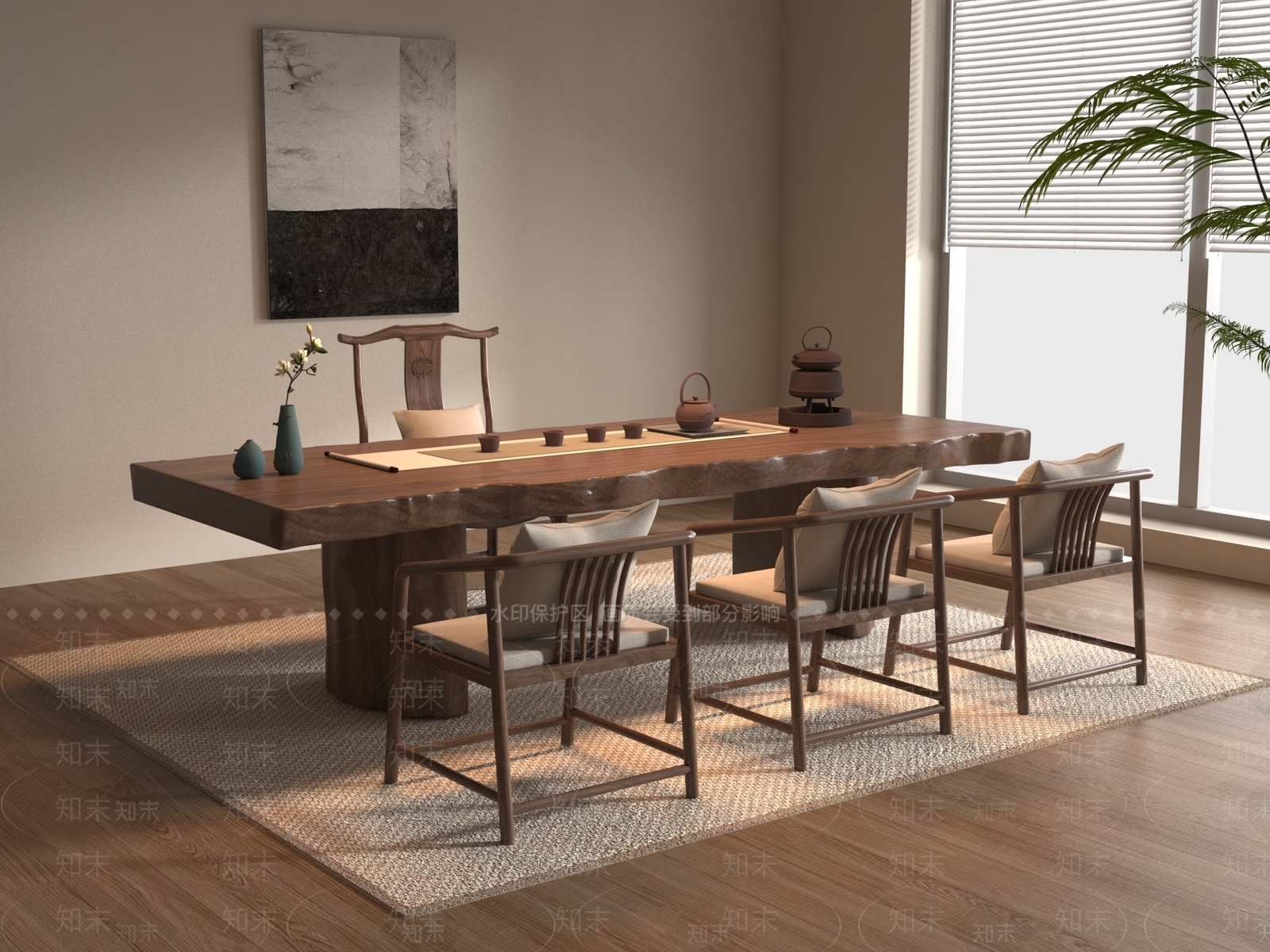 新中式茶桌椅3D模型下载【ID:1195093728】