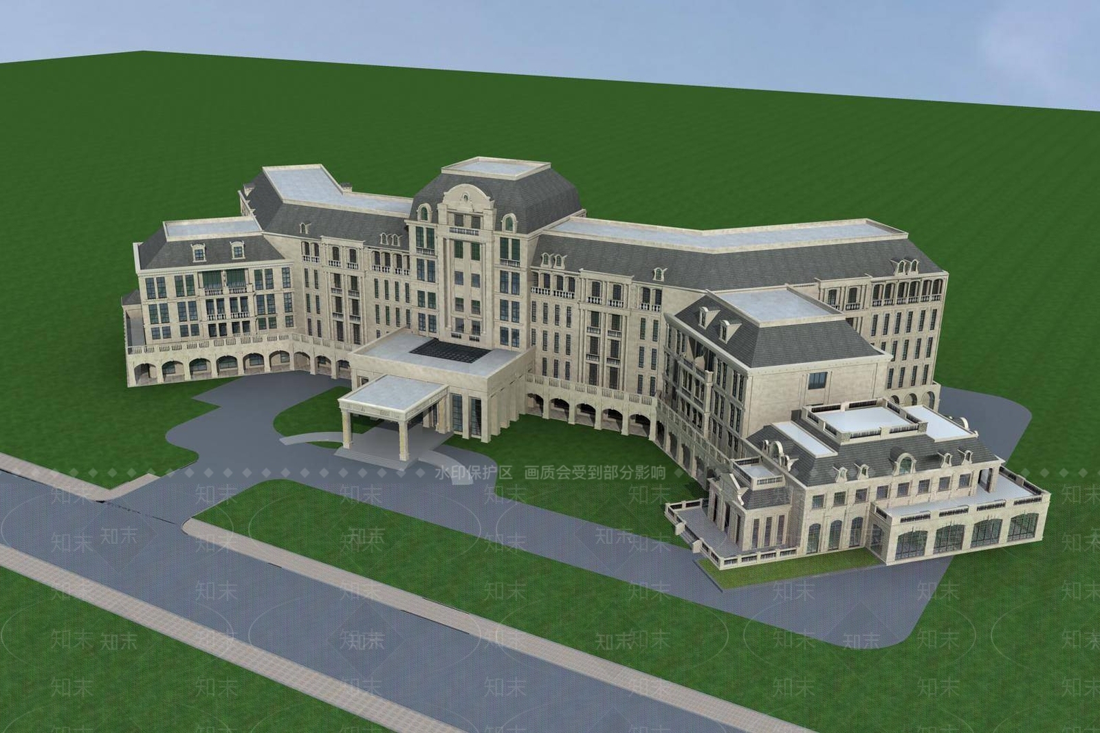 欧式酒店外观3D模型下载【ID:1195095492】