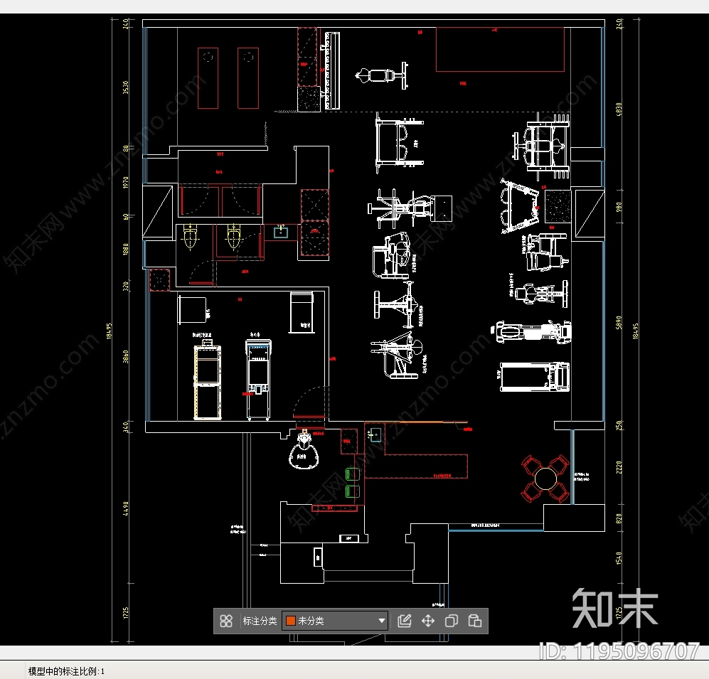 现代健身房cad施工图下载【ID:1195096707】