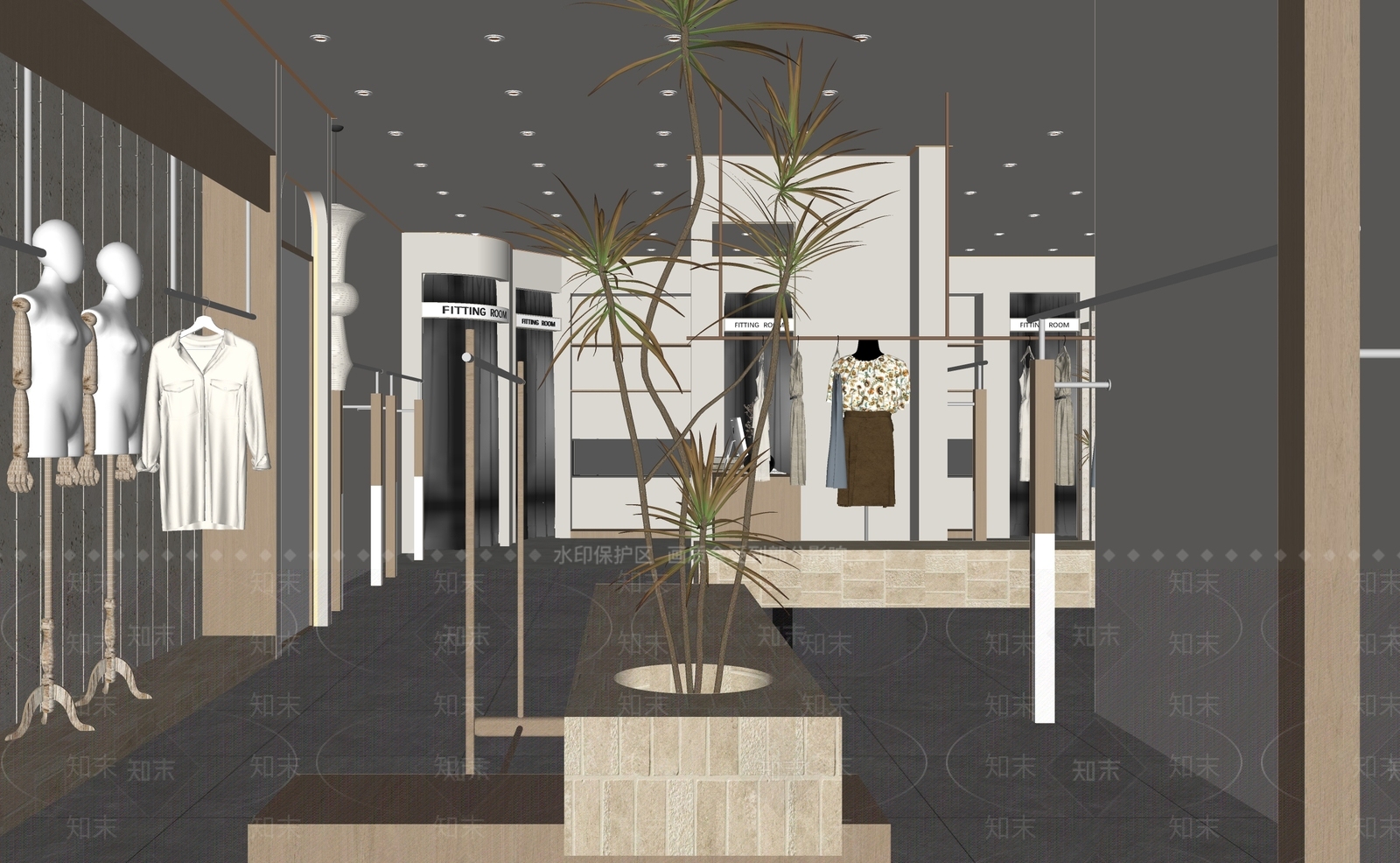 侘寂现代服装店SU模型下载【ID:1195097000】