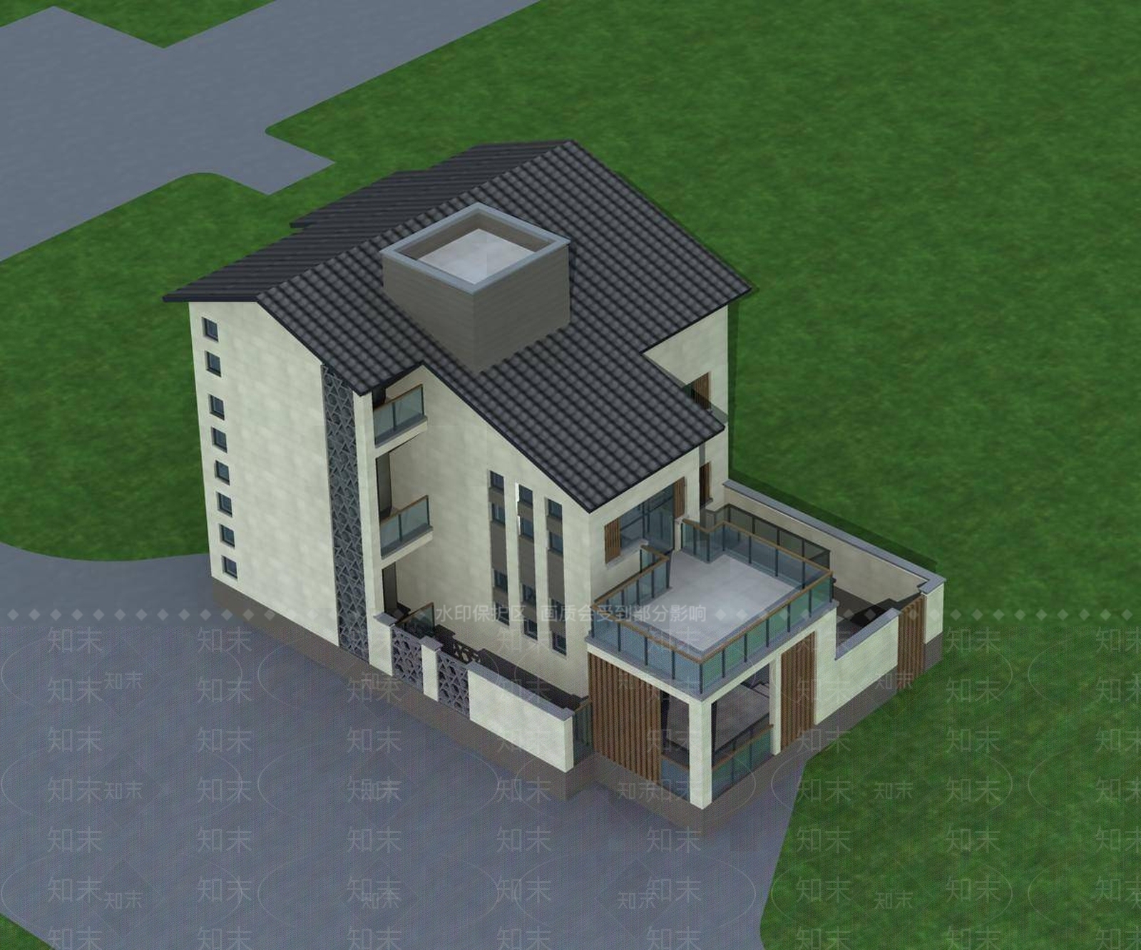 中式别墅外观3D模型下载【ID:1195099438】