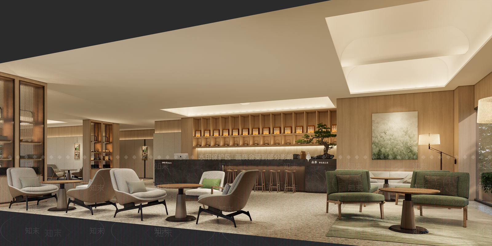 现代原木酒店大堂SU模型下载【ID:1195112950】
