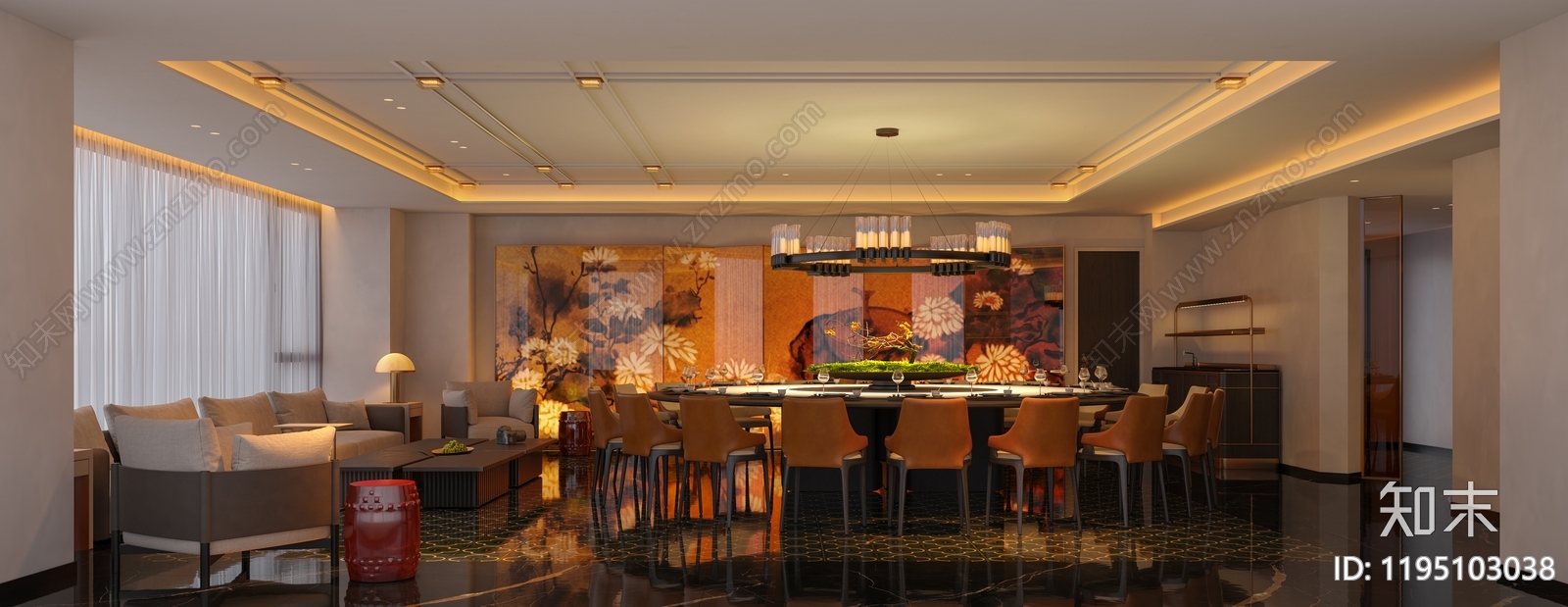 轻奢简约中餐厅施工图下载【ID:1195103038】