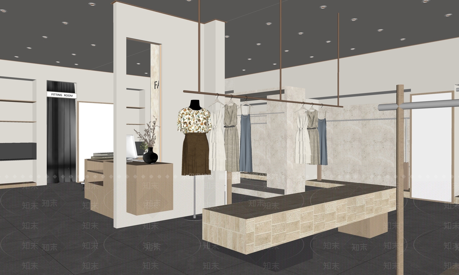 现代侘寂服装店SU模型下载【ID:1200819386】