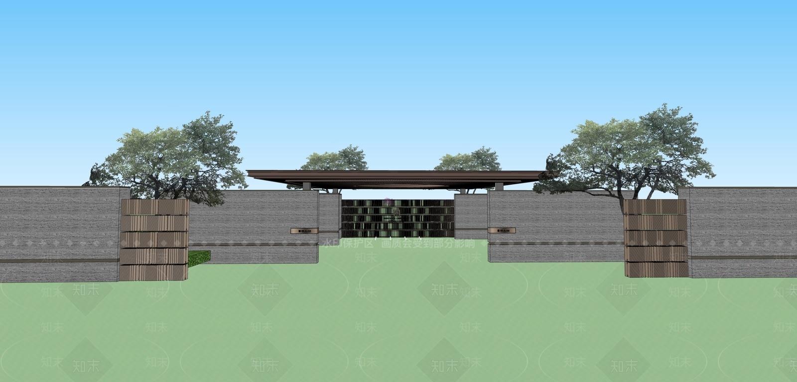 现代新中式入口大门SU模型下载【ID:1195103556】