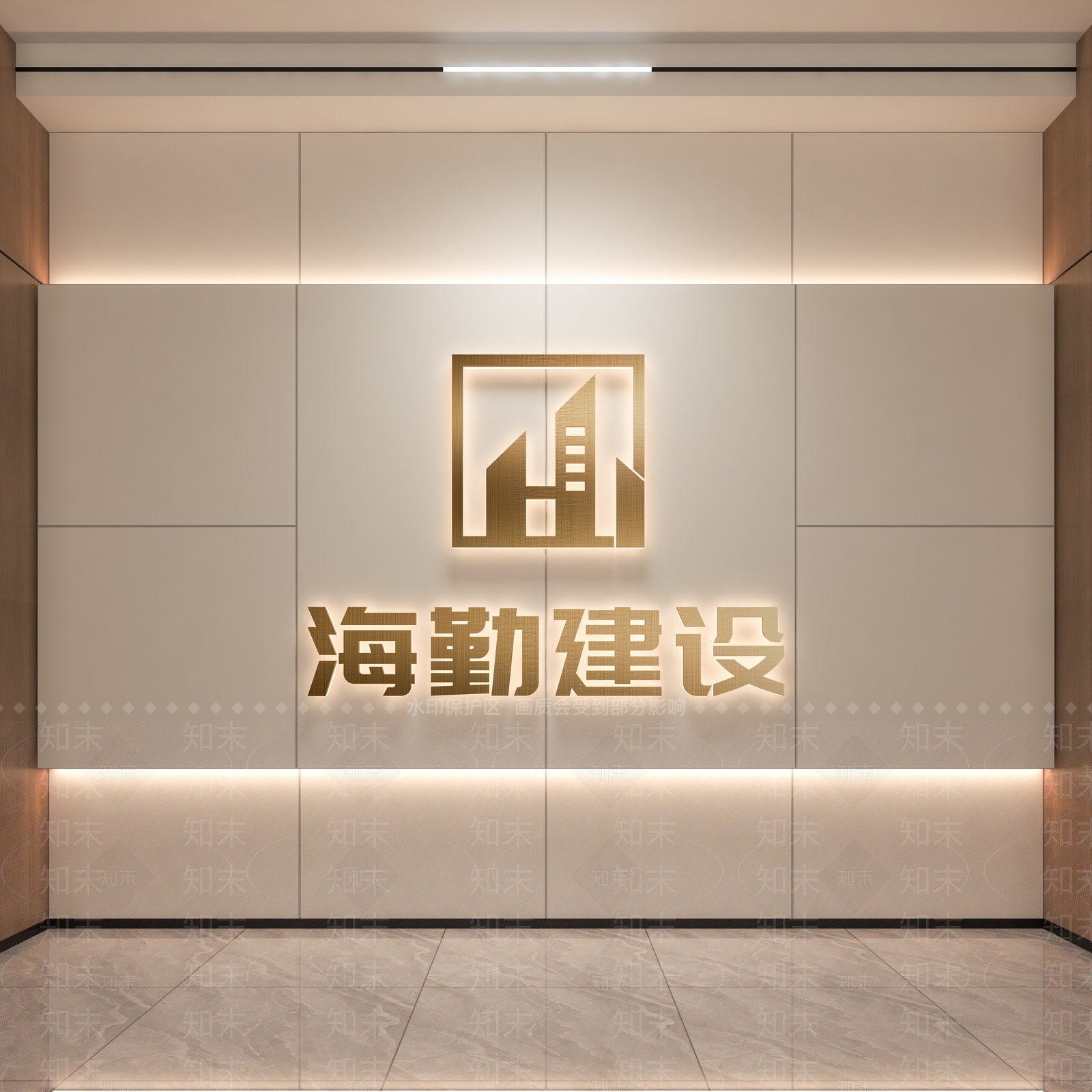 现代形象墙3D模型渲染效果图