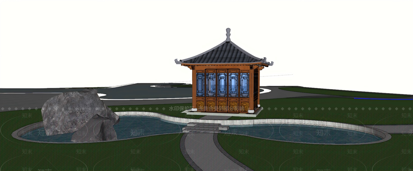 中式复古口袋公园SU模型下载【ID:1195107387】