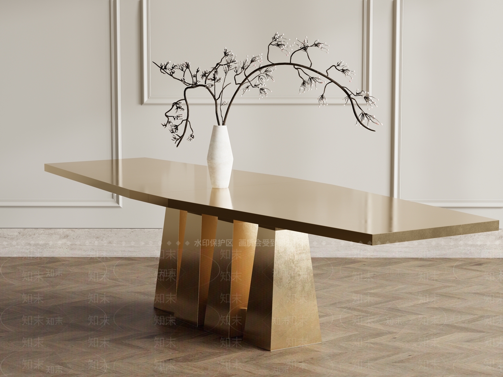 现代复古餐桌SU模型下载【ID:1195109169】