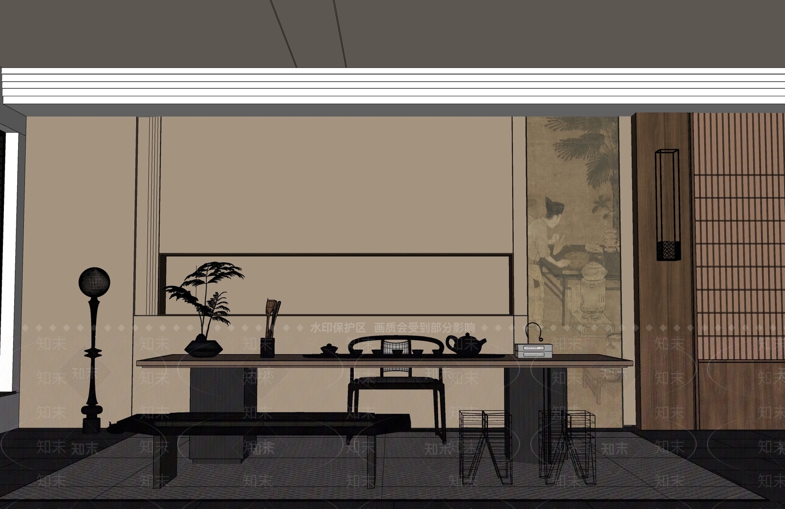 现代新中式茶室SU模型下载【ID:1195109077】