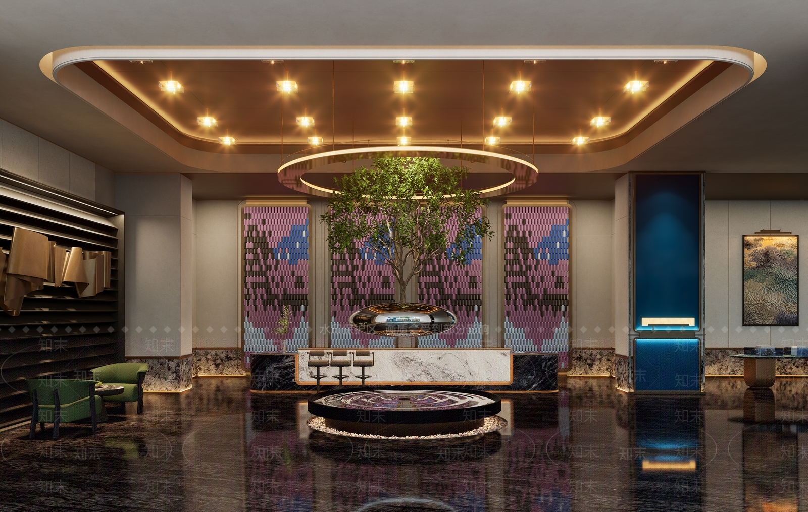现代轻奢酒店大堂SU模型下载【ID:1195111435】