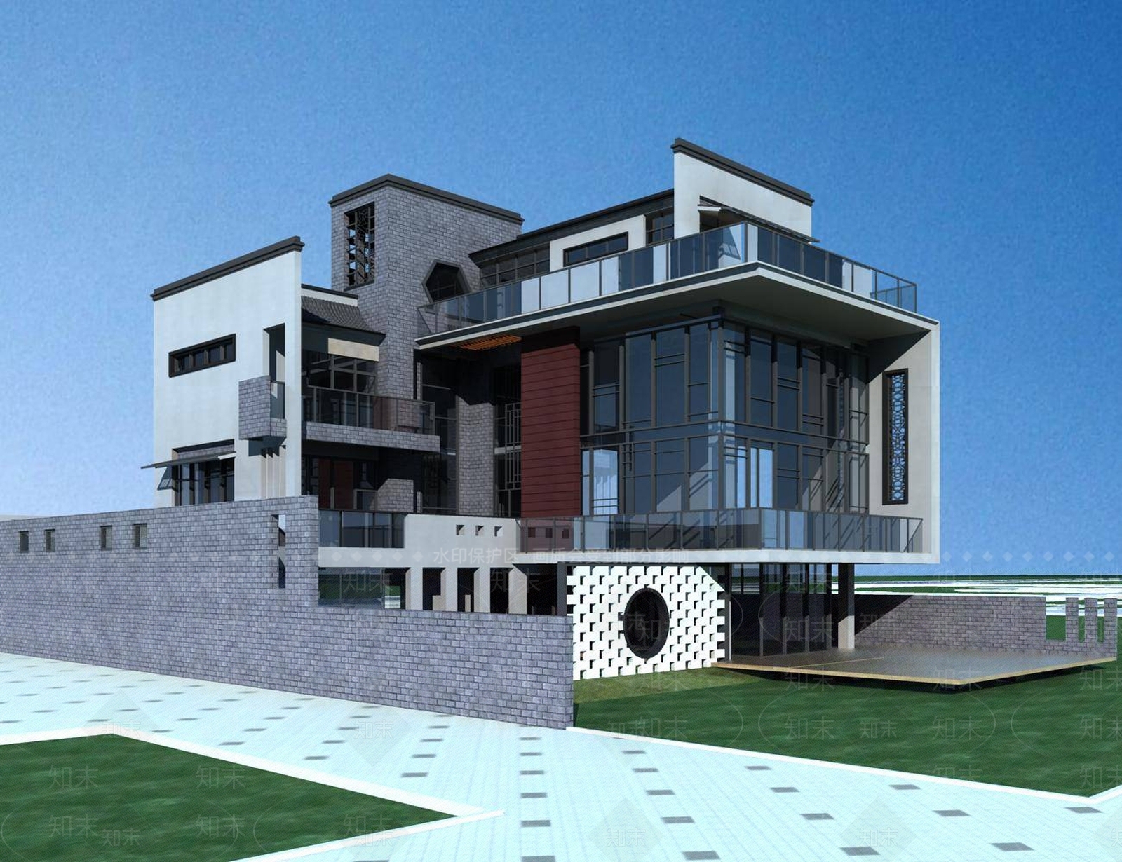中式别墅外观3D模型下载【ID:1195113443】