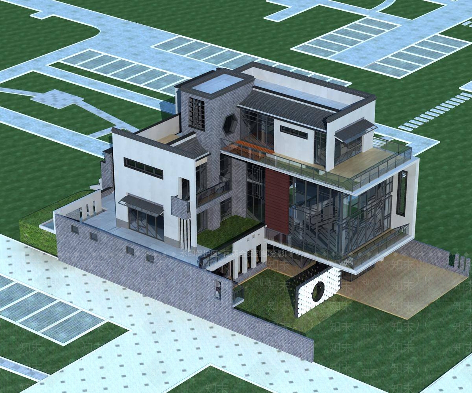 中式别墅外观3D模型下载【ID:1195113443】
