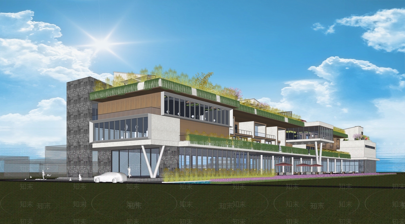 现代中式民宿建筑SU模型下载【ID:1195117478】