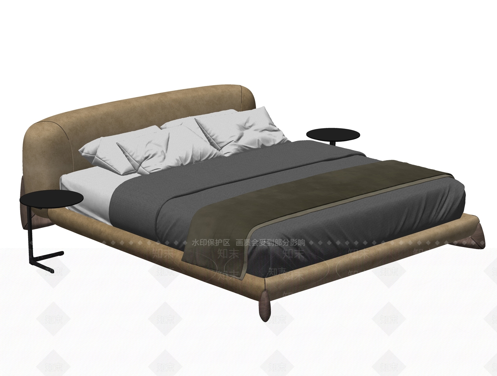 中古现代双人床SU模型下载【ID:1195115163】