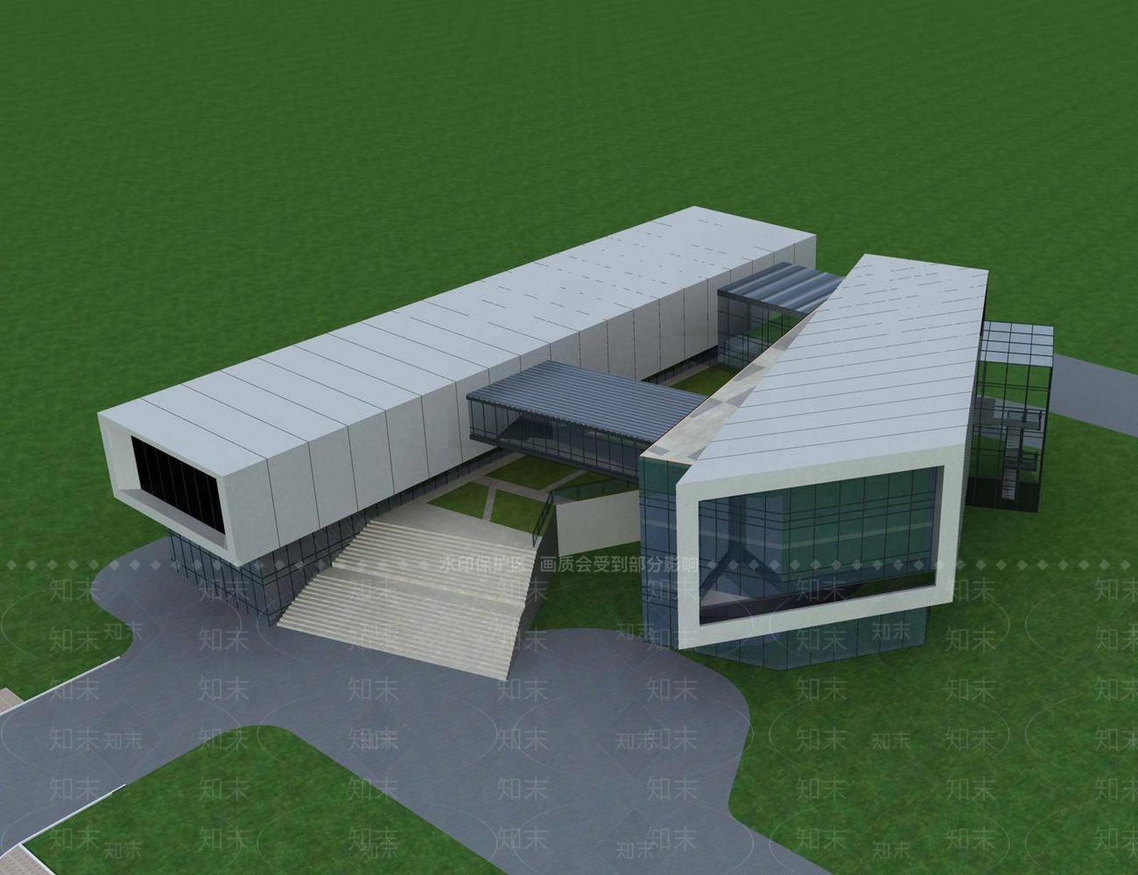 现代图书馆外观3D模型下载【ID:1195115680】