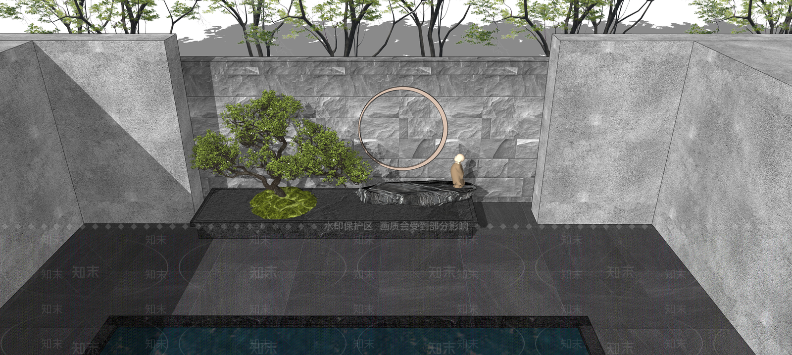 新中式中式庭院小品SU模型下载【ID:1195116986】