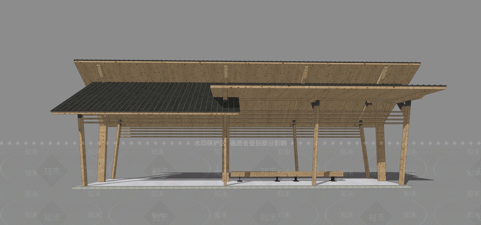 新中式原木廊架SU模型下载【ID:1195120859】