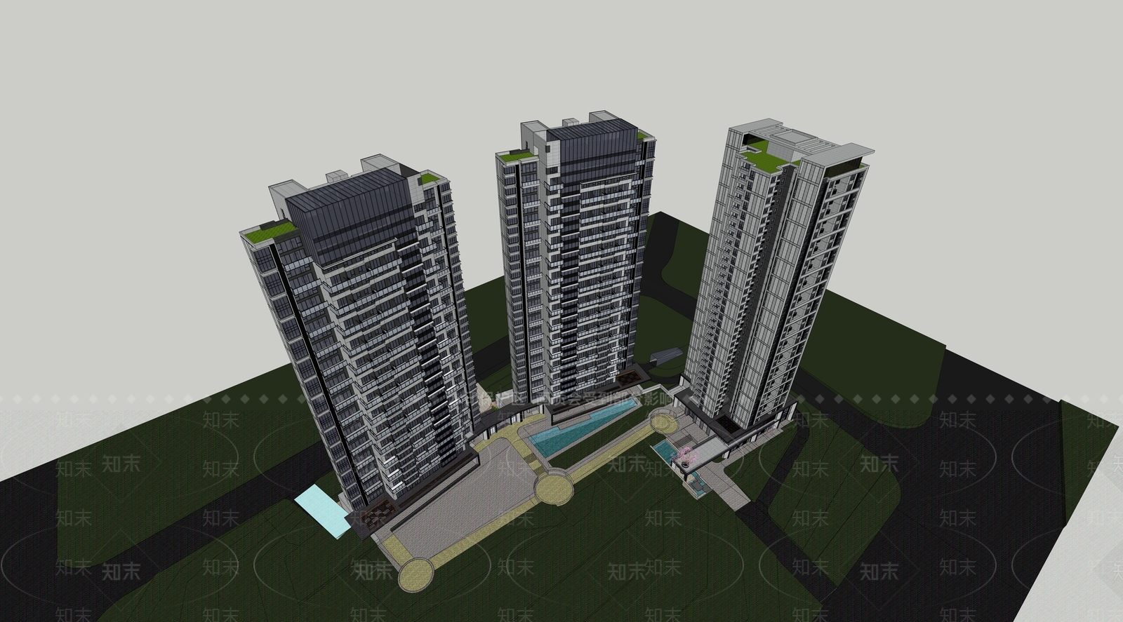 现代小区建筑SU模型下载【ID:1195123710】