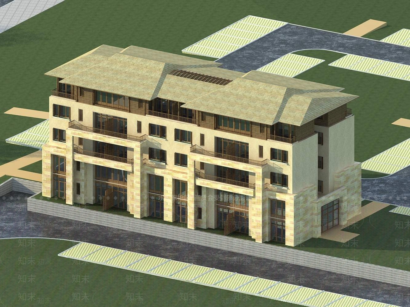 中式高层住宅3D模型下载【ID:1195124853】