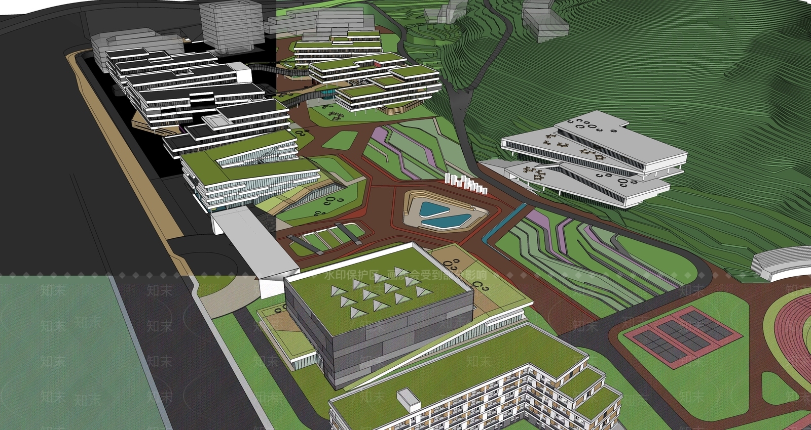 现代学校建筑SU模型下载【ID:1195125063】
