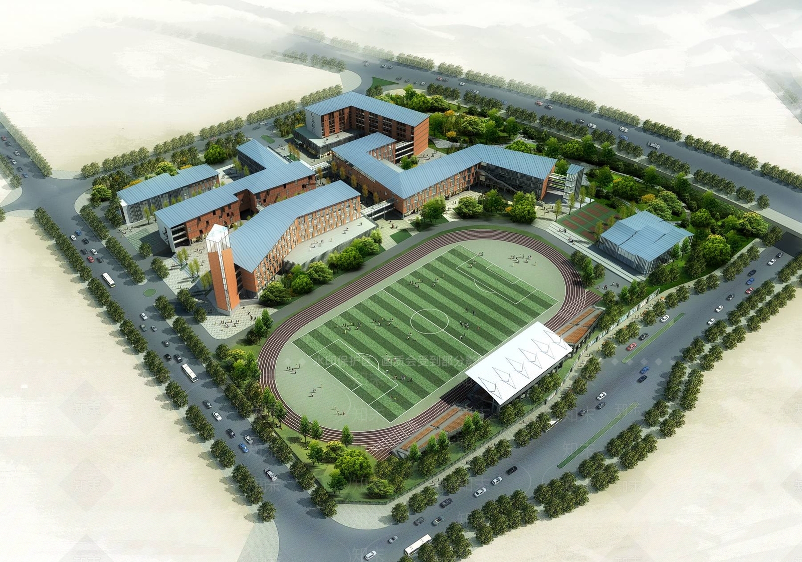 现代学校外观3D模型下载【ID:1195126187】