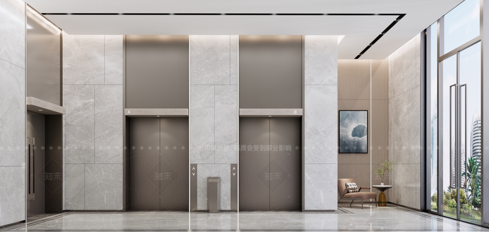 现代轻奢办公大堂SU模型下载【ID:1195127968】