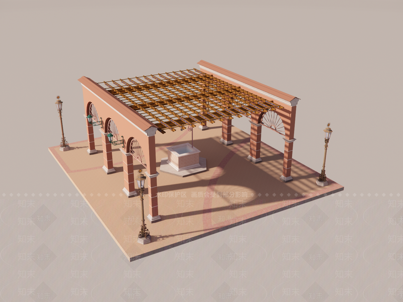 法式欧式廊架SU模型下载【ID:1195128114】