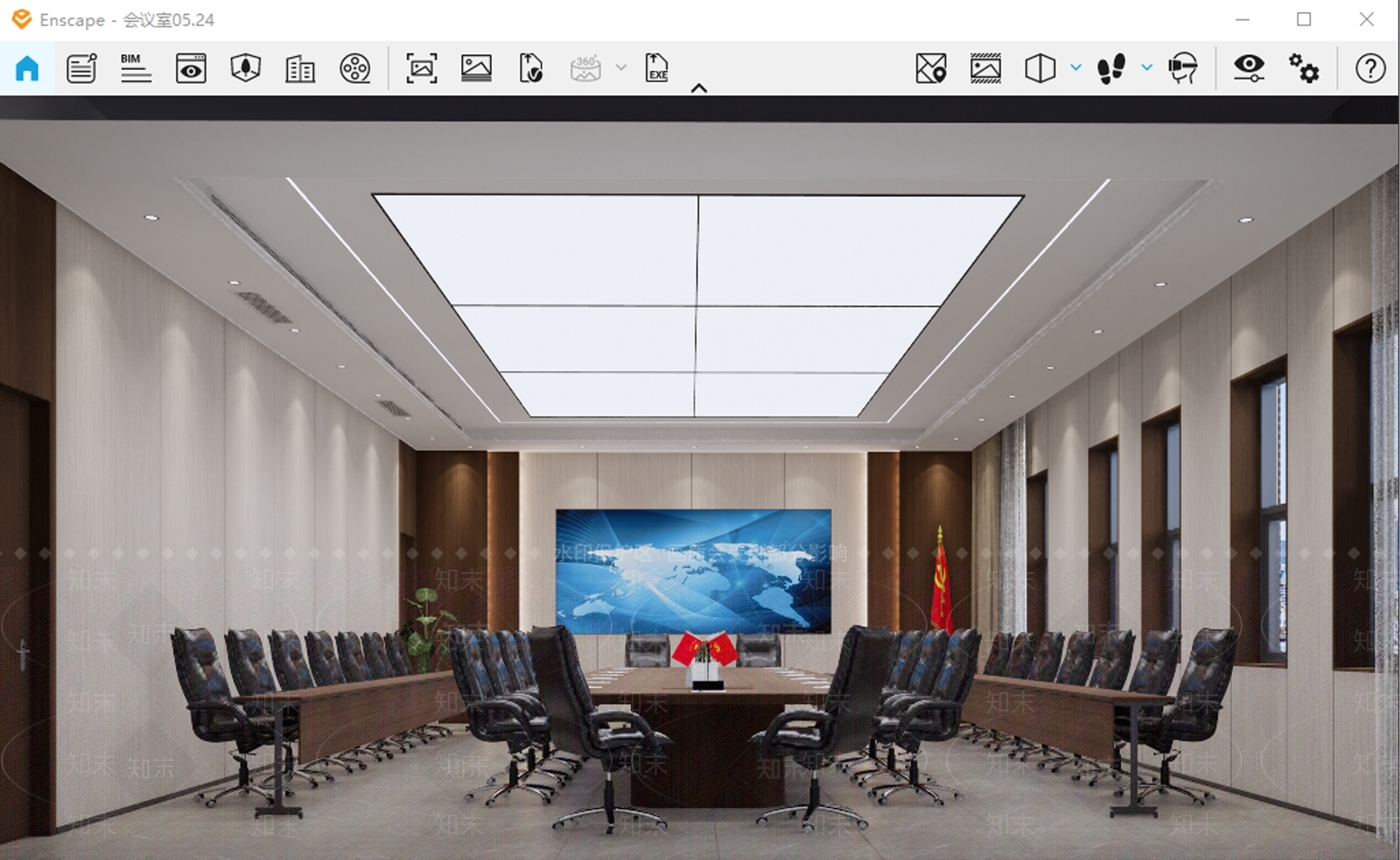 现代新中式会议室SU模型下载【ID:1195128242】