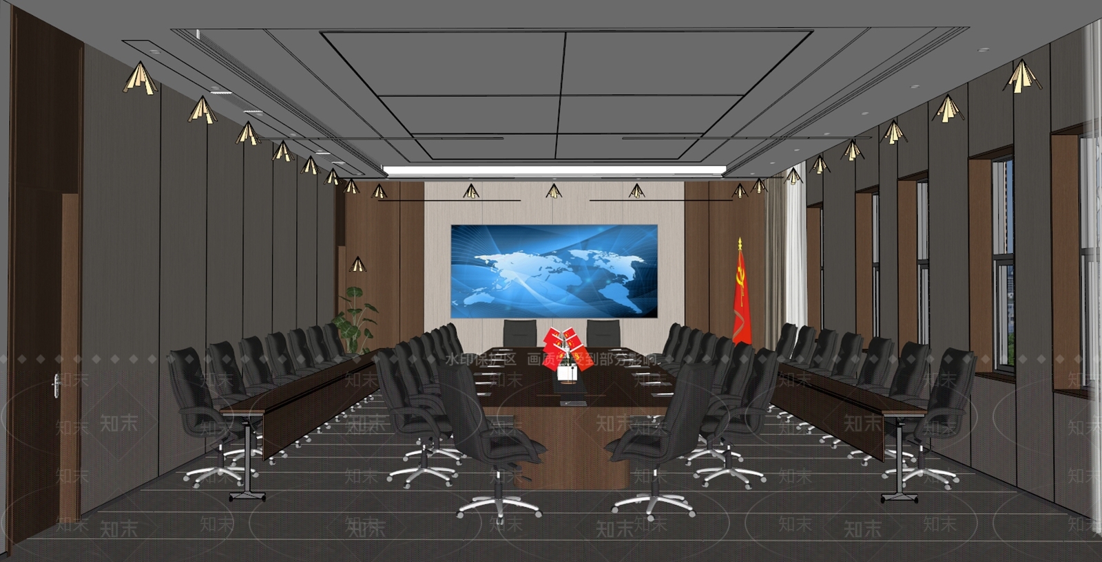 现代新中式会议室SU模型下载【ID:1195128242】