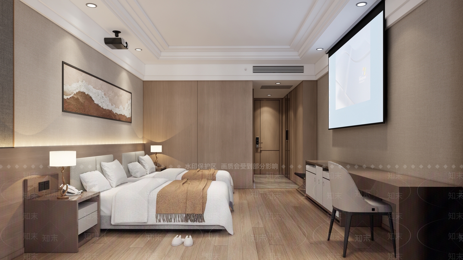 现代轻奢酒店客房SU模型下载【ID:1195130800】