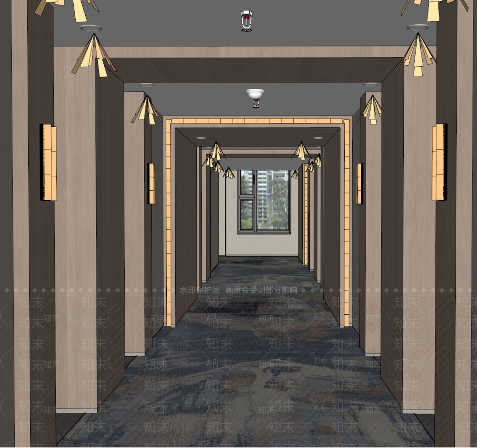 现代轻奢酒店走廊SU模型下载【ID:1195130854】