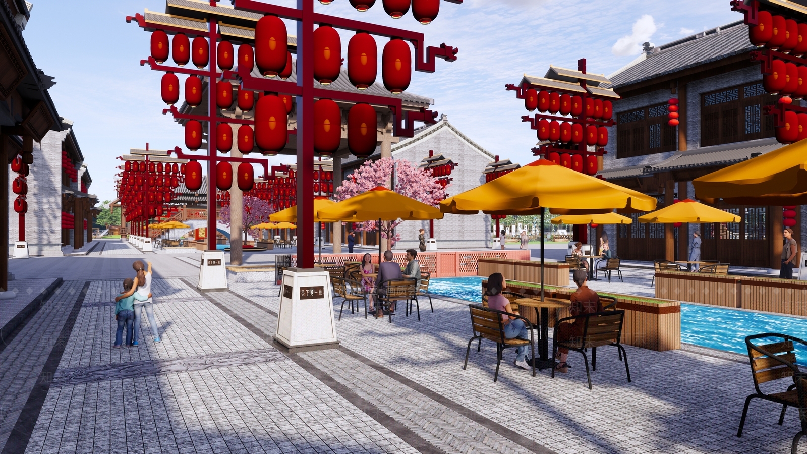 新中式现代商业景观SU模型下载【ID:1195131887】