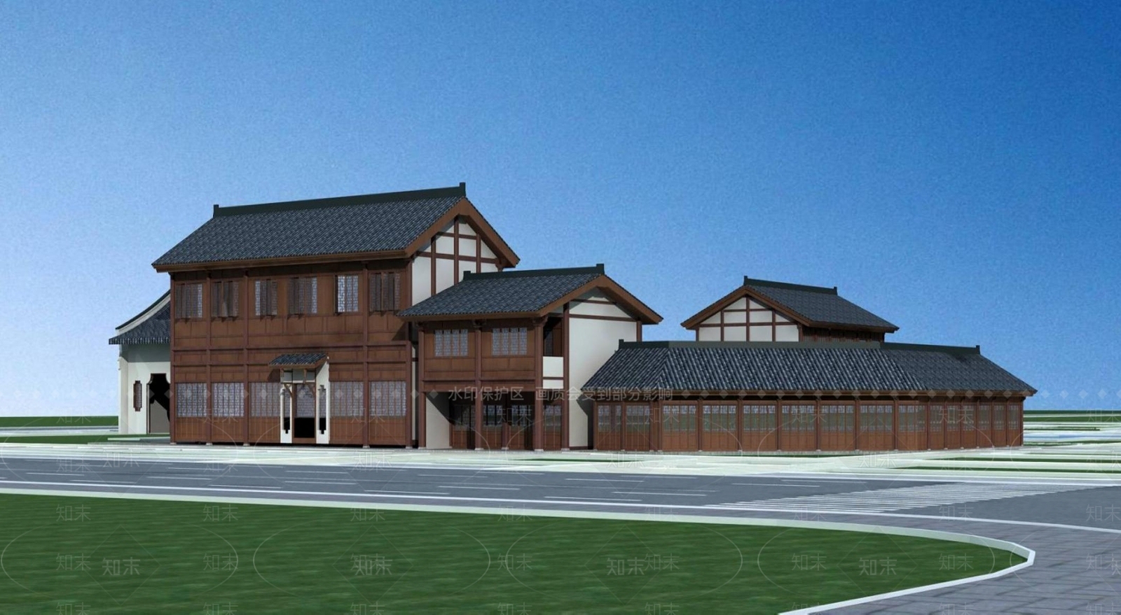 中式商业街3D模型下载【ID:1195132361】